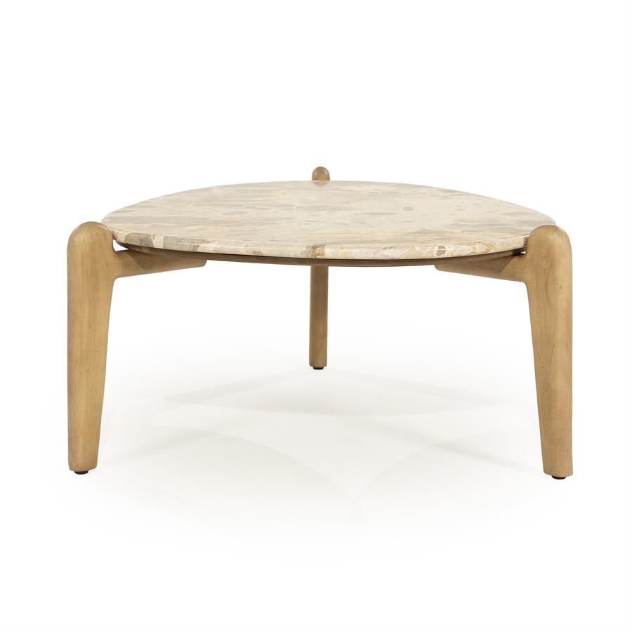 Salontafel Marnish bruin mangohout 85 x 85 cm, vooraanzicht op witte achtergrond