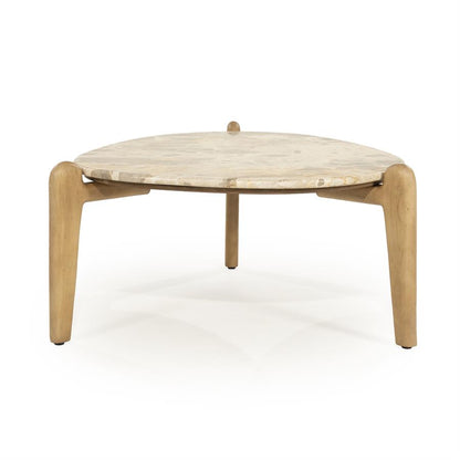 Salontafel Marnish bruin mangohout 85 x 85 cm, vooraanzicht op witte achtergrond