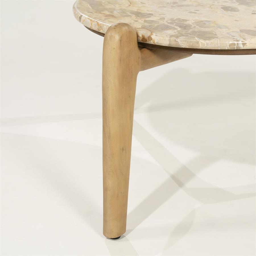 Salontafel Marnish bruin mangohout 85 x 85 cm, detail van het materiaal