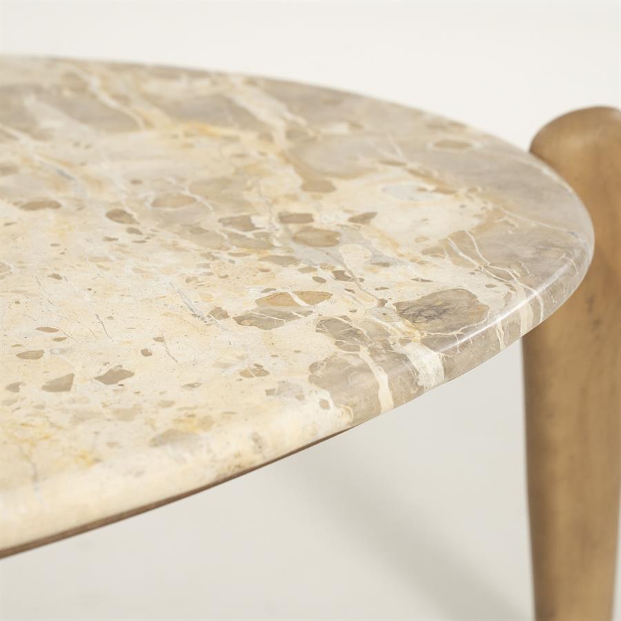 Salontafel Marnish bruin mangohout 85 x 85 cm, detail van het materiaal