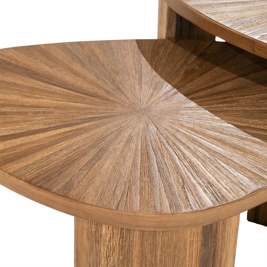 Salontafel Tala naturel teakhout set van 2, detail van het materiaal
