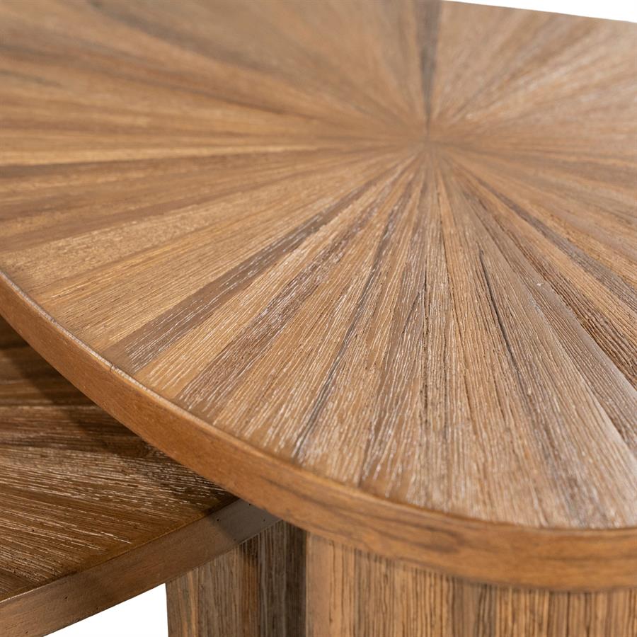 Salontafel Tala naturel teakhout set van 2, detail van het materiaal