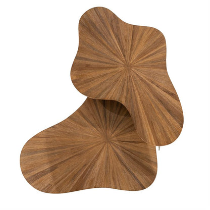 Salontafel Loma naturel teakhout set van 2, bovenaanzicht op witte achtergrond