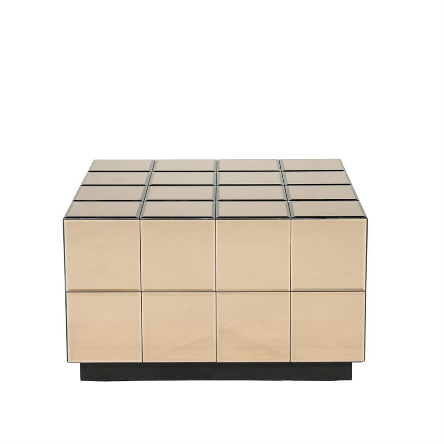 Salontafel Flectron bruin hout, vooraanzicht op witte achtergrond