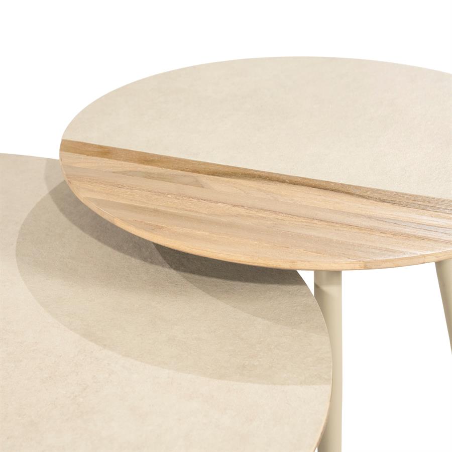 Salontafel Diago naturel teakhout set van 2, detail van het materiaal