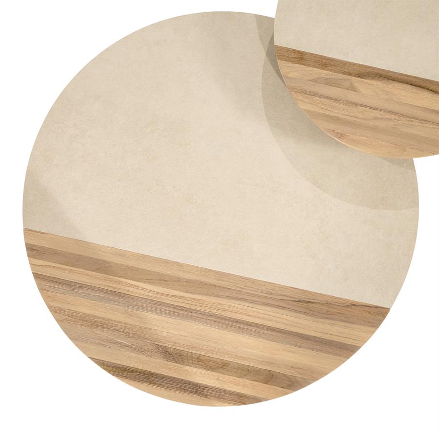 Salontafel Diago naturel teakhout set van 2, detail van het materiaal