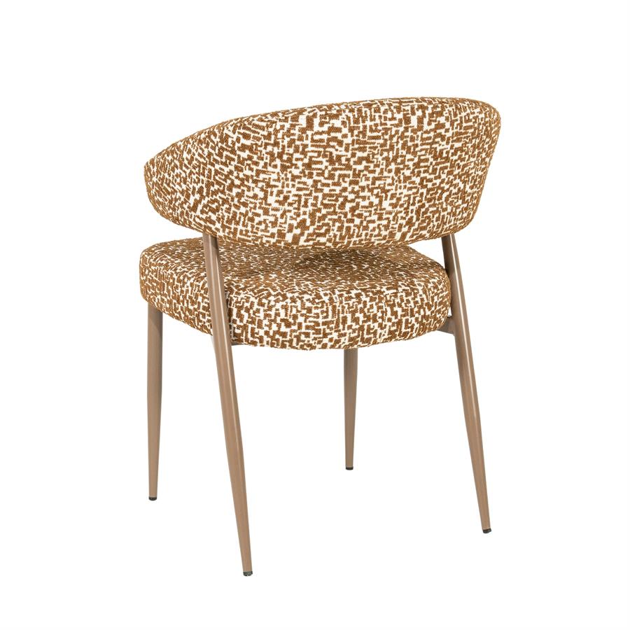Eetkamerstoel Miso bruin stof, schuin achteraanzicht op witte achtergrond