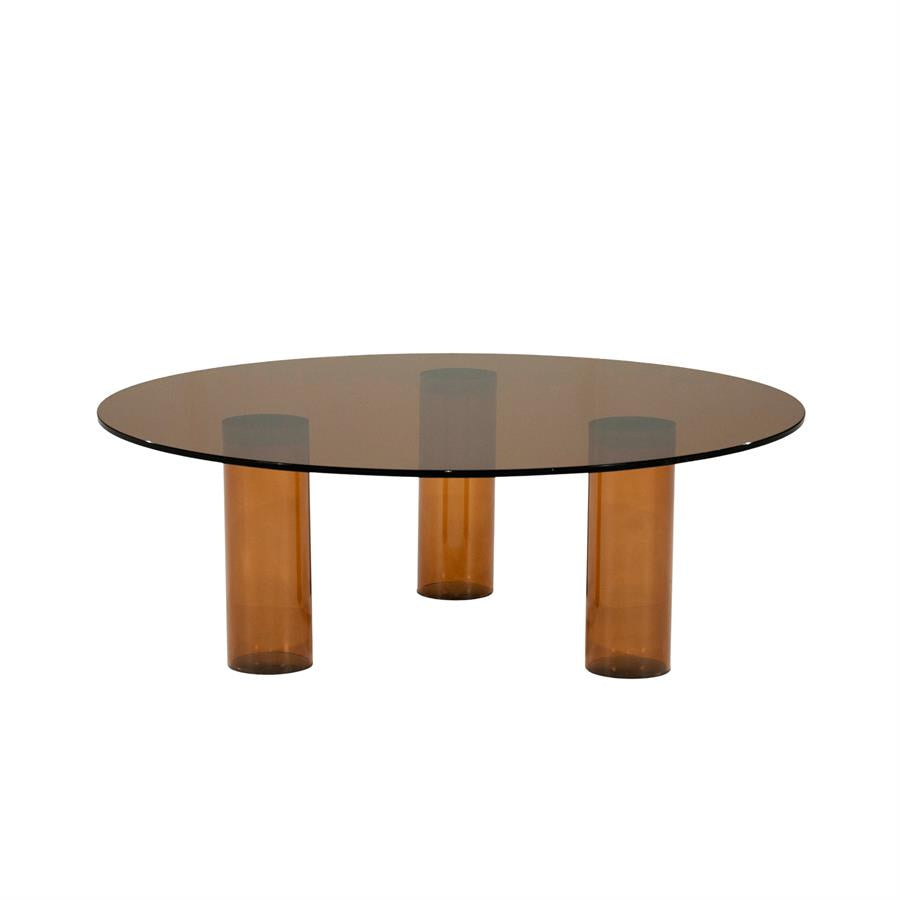 Salontafel Aero bruin glas, vooraanzicht op witte achtergrond