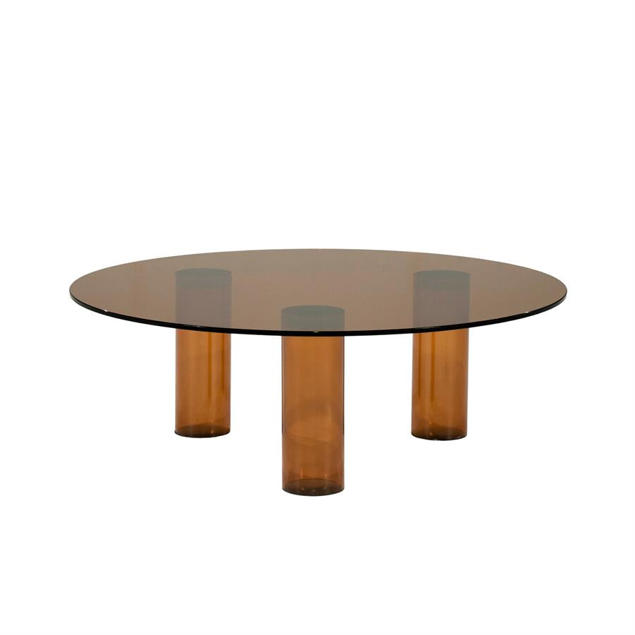 Salontafel Aero bruin glas, vooraanzicht op witte achtergrond