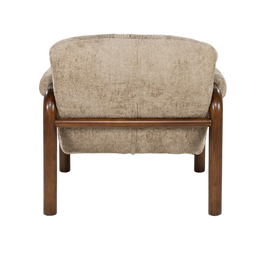Fauteuil Cozara taupe stof, achteraanzicht op witte achtergrond