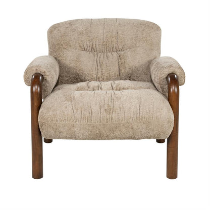 Fauteuil Cozara taupe stof, vooraanzicht op witte achtergrond