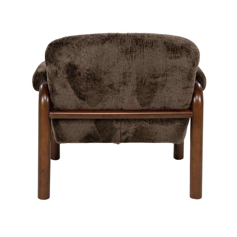 Fauteuil Cozara bruin stof, achteraanzicht op witte achtergrond