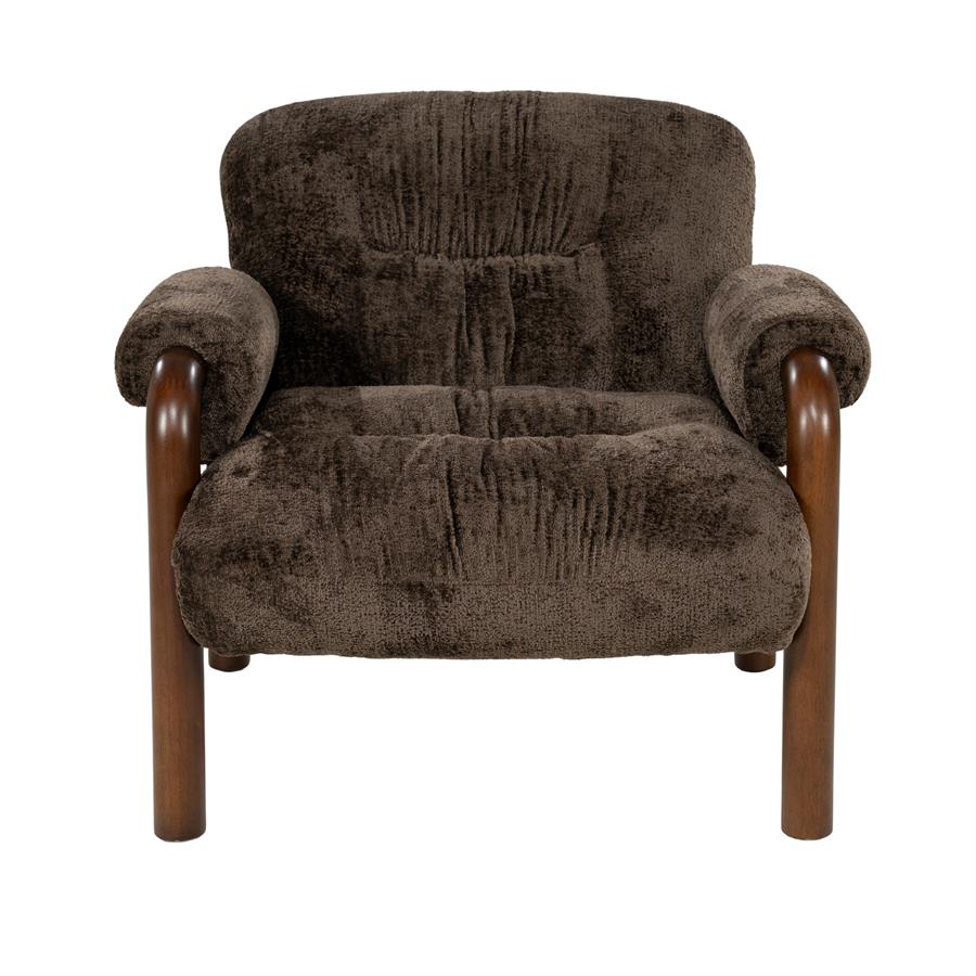 Fauteuil Cozara bruin stof, vooraanzicht op witte achtergrond