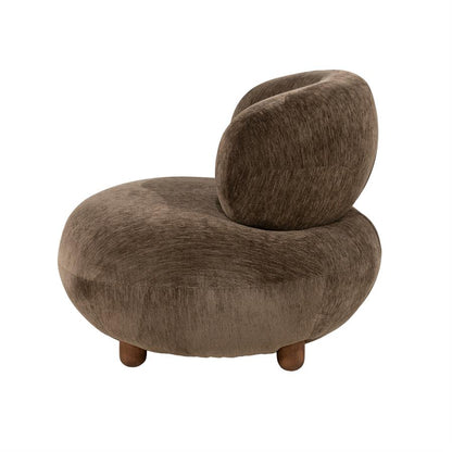 Fauteuil Mochi bruin stof, zijaanzicht op witte achtergrond