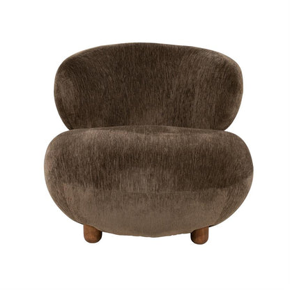 Fauteuil Mochi bruin stof, vooraanzicht op witte achtergrond