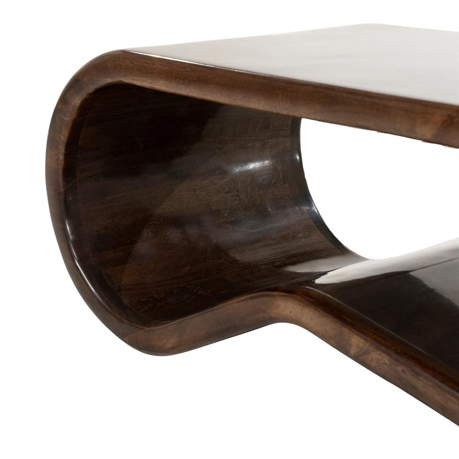 Salontafel Glossia bruin mangohout, detail van het materiaal