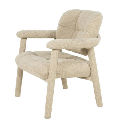 Fauteuil Knox taupe stof, schuin vooraanzicht op witte achtergrond