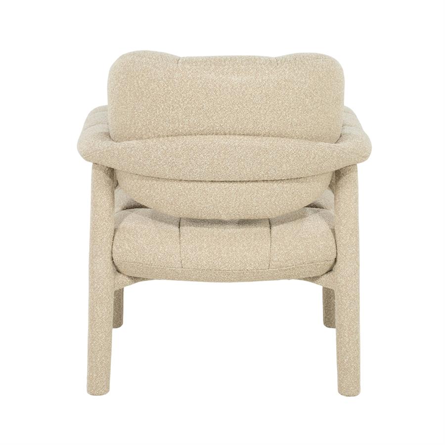 Fauteuil Knox taupe stof, achteraanzicht op witte achtergrond