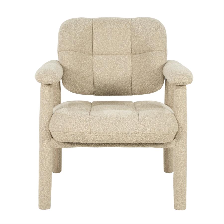 Fauteuil Knox taupe stof, vooraanzicht op witte achtergrond