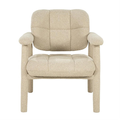 Fauteuil Knox taupe stof, vooraanzicht op witte achtergrond