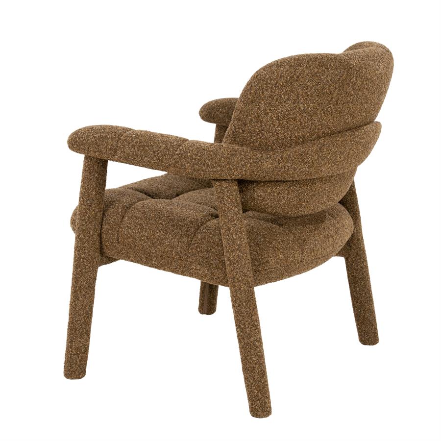 Fauteuil Knox bruin stof, schuin achteraanzicht op witte achtergrond