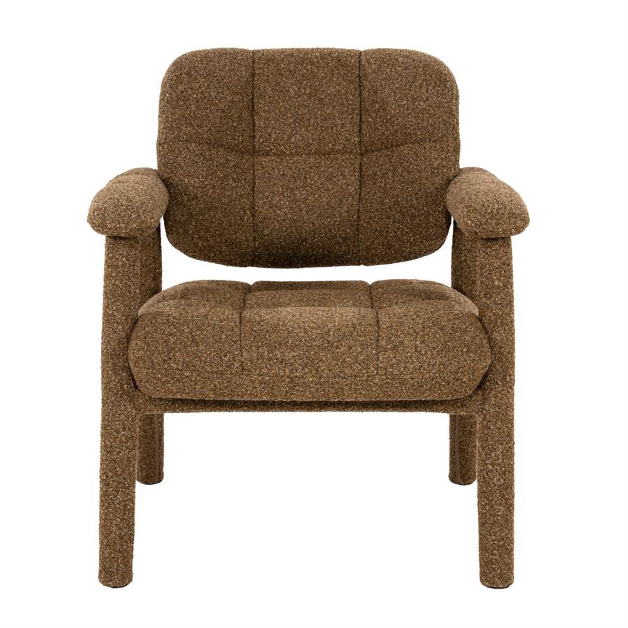Fauteuil Knox bruin stof, vooraanzicht op witte achtergrond