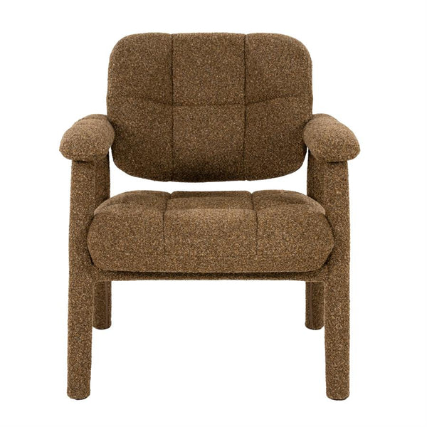 Fauteuil Knox bruin stof, vooraanzicht op witte achtergrond