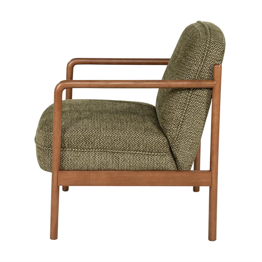 Fauteuil Sutton groen stof, zijaanzicht op witte achtergrond