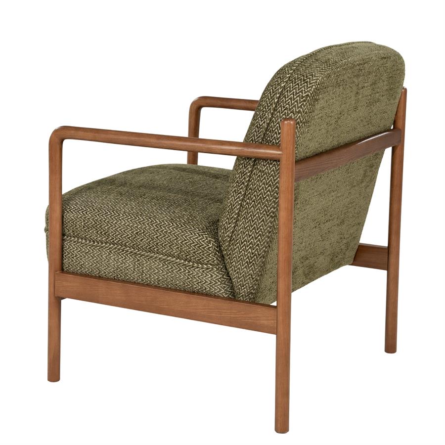 Fauteuil Sutton groen stof, schuin achteraanzicht op witte achtergrond