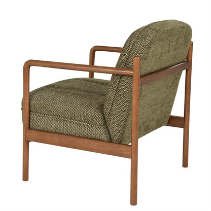 Fauteuil Sutton groen stof, schuin achteraanzicht op witte achtergrond