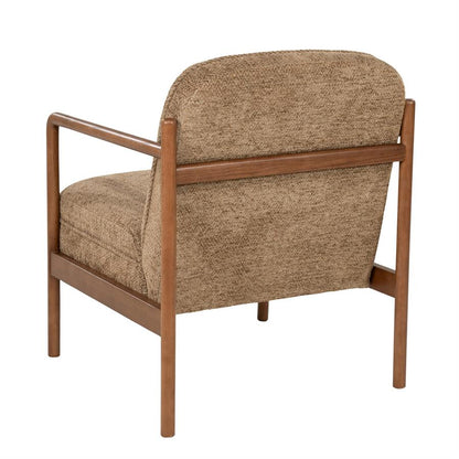 Fauteuil Sutton bruin stof, schuin achteraanzicht op witte achtergrond