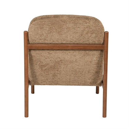 Fauteuil Sutton bruin stof, achteraanzicht op witte achtergrond