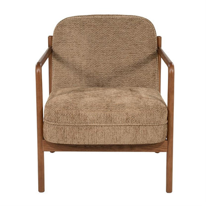 Fauteuil Sutton bruin stof, vooraanzicht op witte achtergrond