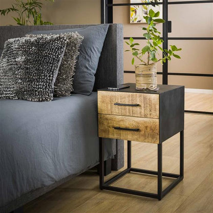 Nachtkastje Metal Wood | 2 Lades | Blank Antiek Massief Mango