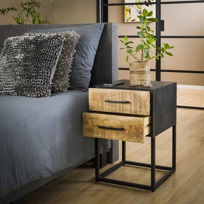 Nachtkastje Metal Wood | 2 Lades | Blank Antiek Massief Mango