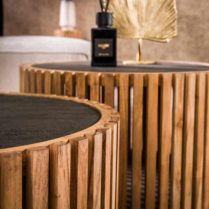 Salontafel Set Slate | Zwart Leisteen | Naturel Acaciahout