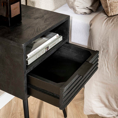 Nachtkastje Marina | 1 Lade | Zwart Massief Mango