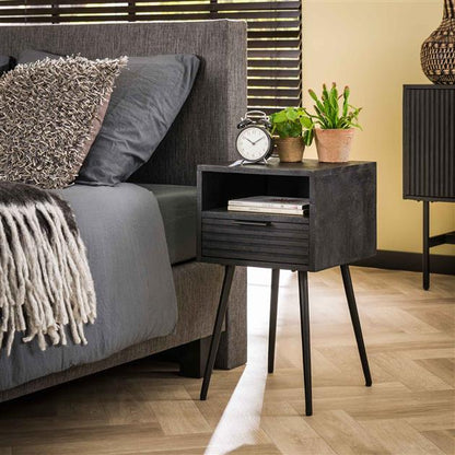 Nachtkastje Marina | 1 Lade | Zwart Massief Mango