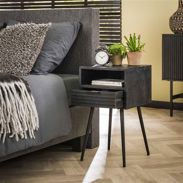 Nachtkastje Marina | 1 Lade | Zwart Massief Mango