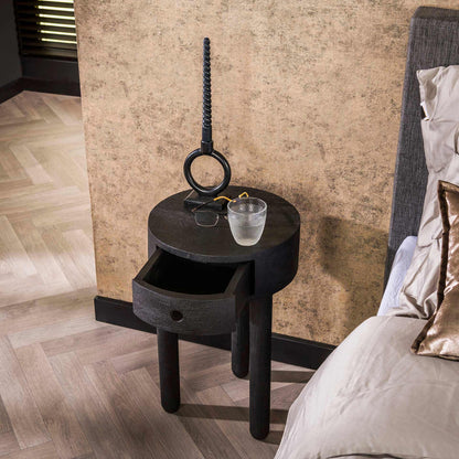 Nachtkastje Round Full Wood | Zwart Acaciahout