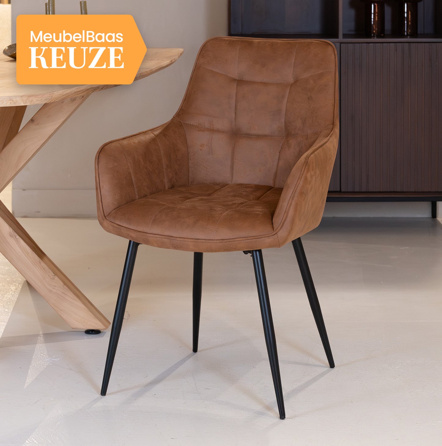 Eetkamerstoel Lynn | Micro Suéde Cognac