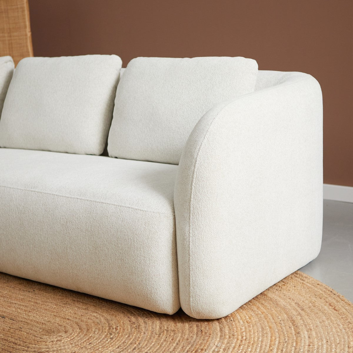 Hoekbank Cloud wit stof chaise longue, detail van het materiaal