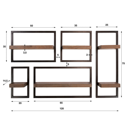 Wandmeubelset Carve | Acaciahout Bruin | Brons Frame