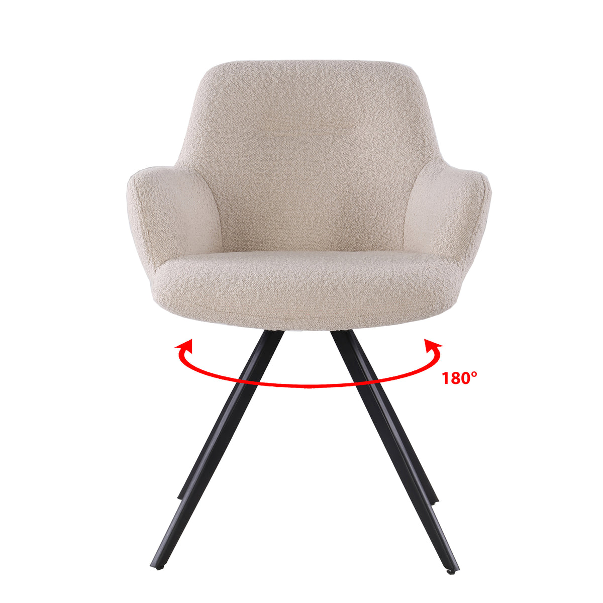 Eetkamerstoel Doreen naturel bouclé, vooraanzicht op witte achtergrond