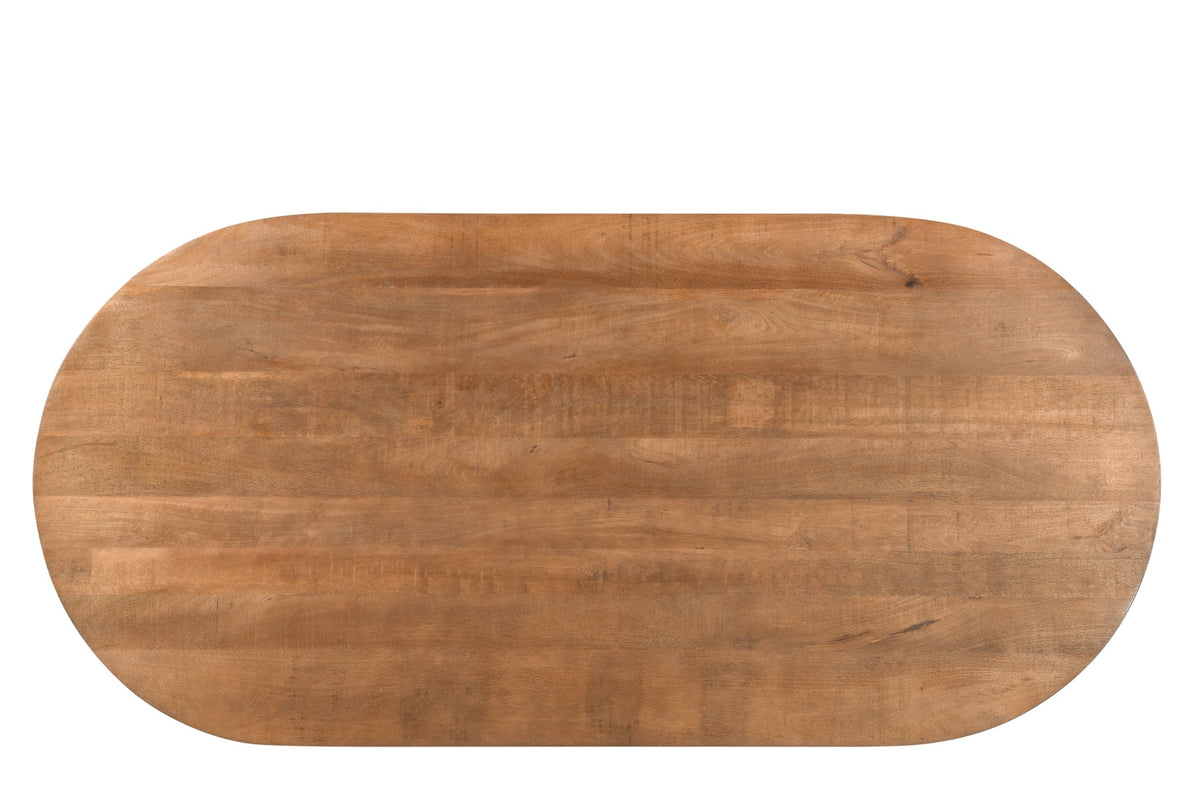 Eettafel Salvator ovaal naturel mangohout, bovenaanzicht op witte achtergrond