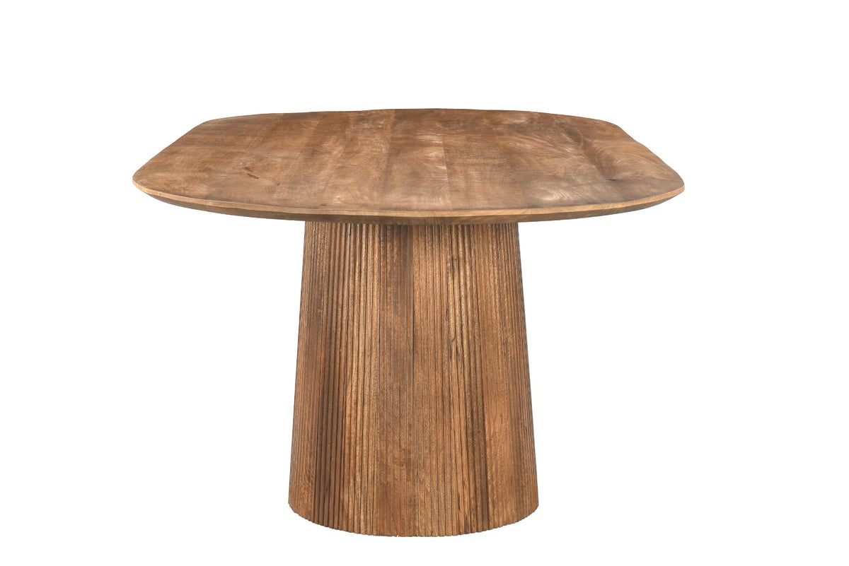 Eettafel Salvator ovaal naturel mangohout, zijaanzicht op witte achtergrond