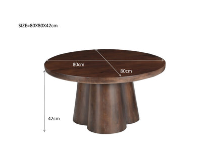 Salontafel Brix Clubs bruin mangohout, maatvoering met afmetingen