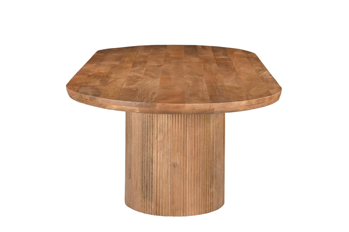 Eettafel Sevilla bruin mangohout 220 cm, zijaanzicht op witte achtergrond