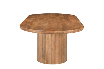 Eettafel Sevilla bruin mangohout 250 cm, zijaanzicht op witte achtergrond