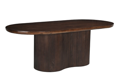 Eettafel Sevilla bruin mangohout 250 cm, schuin vooraanzicht op witte achtergrond